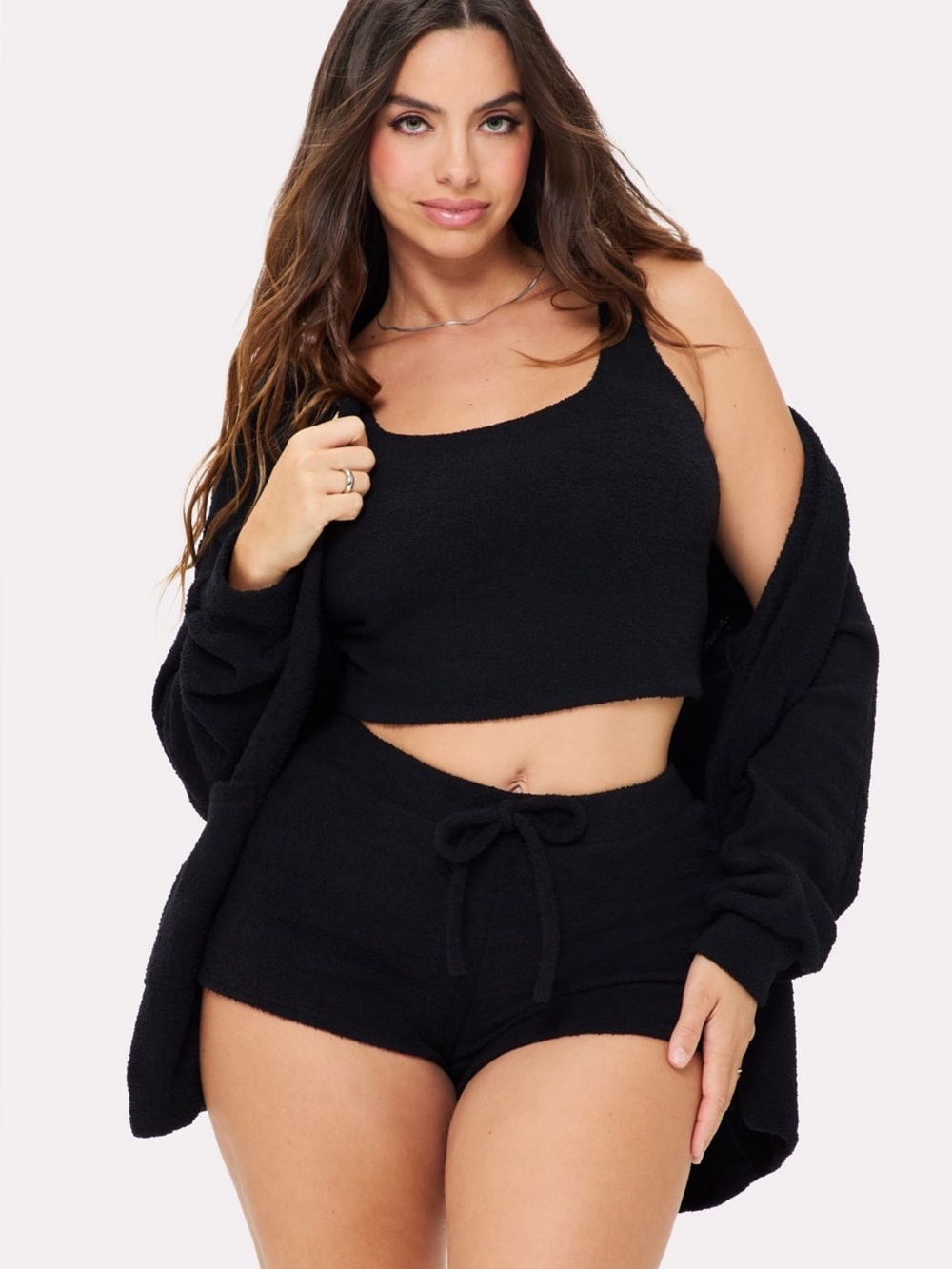 Yitty Pet Me 4-Piece set in Caviar-  cardigan, tank, wide leg pants and shorts